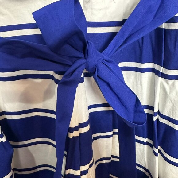 Milly Dress White Navy Stripes Size 14 Sleeveless Belt Button Front Pockets - Picture 2 of 10